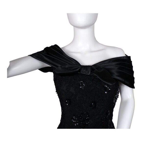 Vintage 70's/80's Cache Sequin Cocktail Dress Off Shoulder Satin Bow Sz 6 #792 - Picture 9 of 12